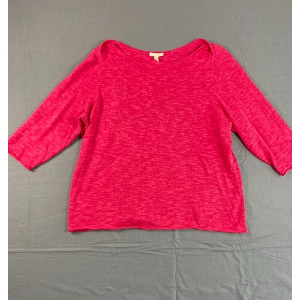 Eileen Fisher Knit Sweater Sz XL Pink 3/4 Sleeve Boxy Organic Linen Cotton Blend